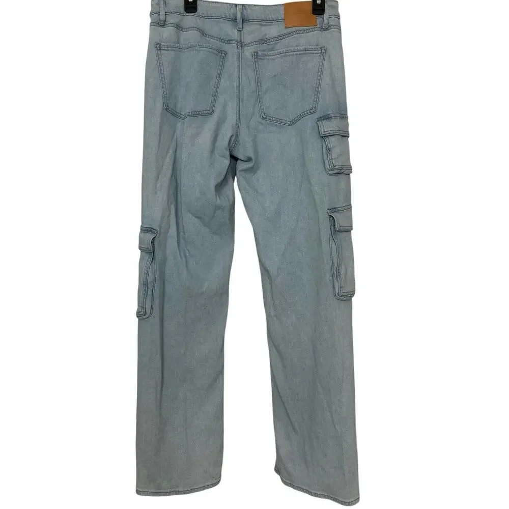 Express Low Slung Med/Light Baggy Cargo Jeans Low Rise Relaxed Straight  Leg 10L - Picture 4 of 16